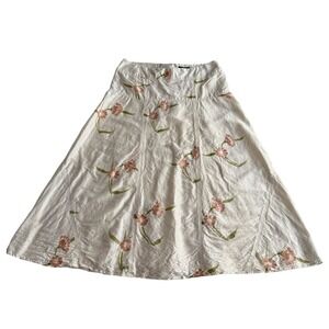 Areli Collection 100%‎ Silk Handpainted Structured Seamed Cream Midi Skirt sz 12